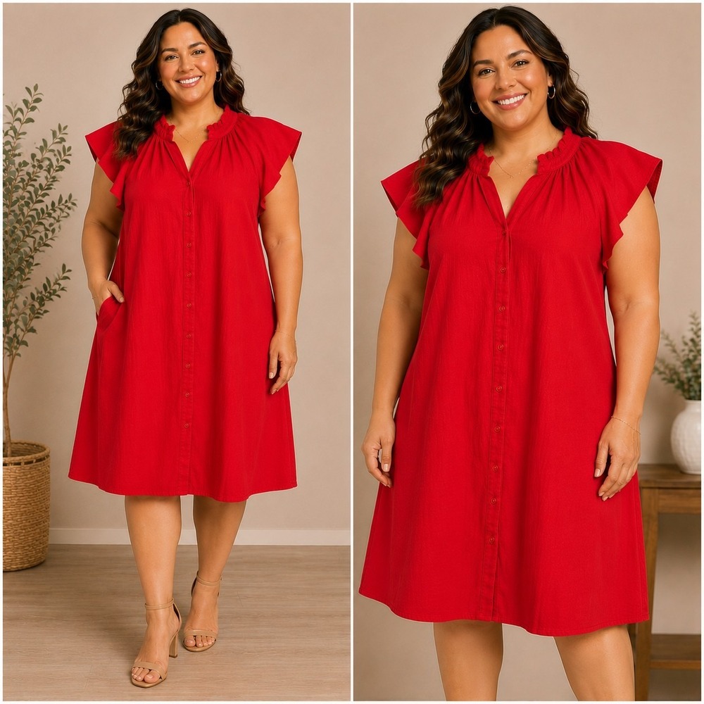 Umgee Women's XL Red A-Line Dress Cottagecore Coquette Boho Casual Chic Flowy